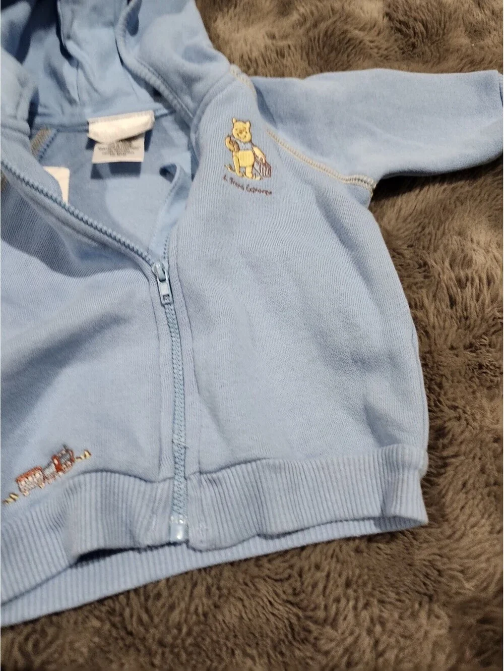 VTG Y2K Winnie The Pooh Embroidered Fleece Jacket Hoodie Blue 0-3 Months Tigger